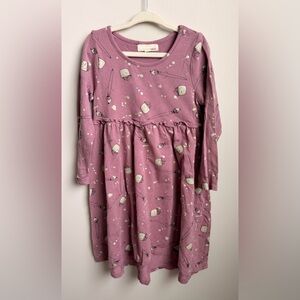 Greige Long Sleeve Dress with Paintbrush Print